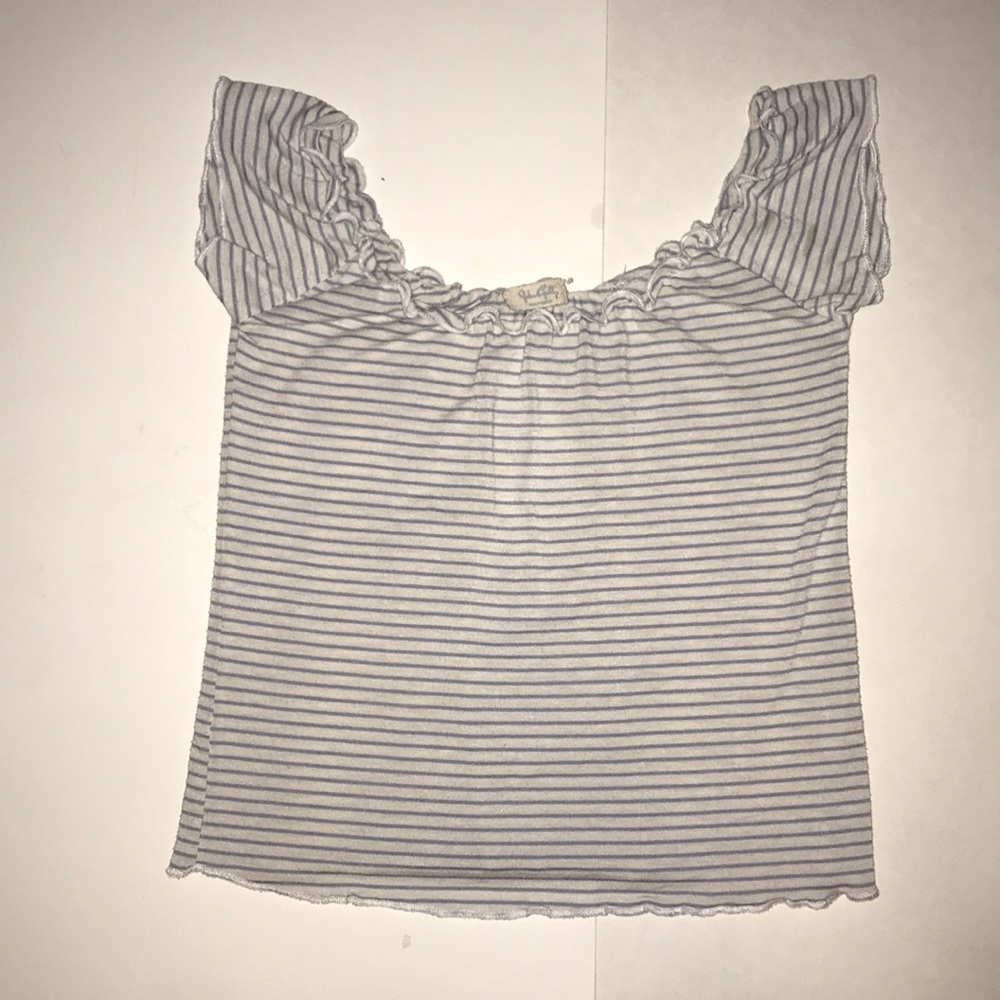 White  and blue striped off the shoulder crop top